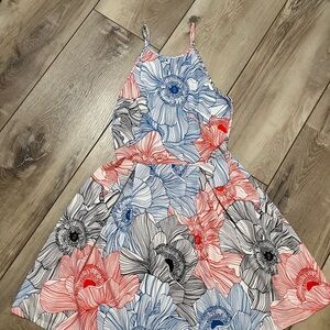 Floral Dress in Blue, Red, and Black